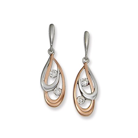 Double Teardrop Earrings w/Rose gold & CZs - Click Image to Close